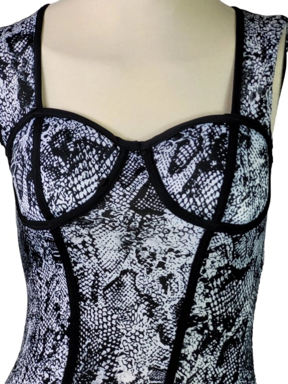 Y2K Black Snake Print Bodycon Stretchy Fitted Mini Dress Party Date Night - Picture 5 of 9